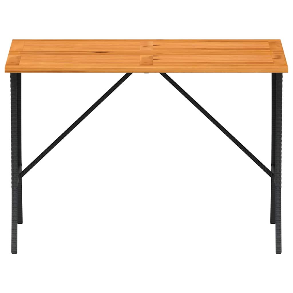 Mesa de jardín superficie de madera ratán PE negro 190x90x75 cm