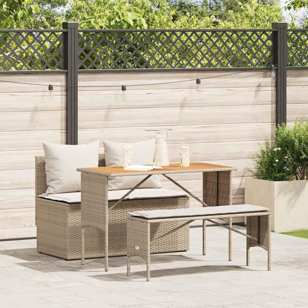 Conjunto de comedor de jardín de 3 piezas con cojines, poliratán