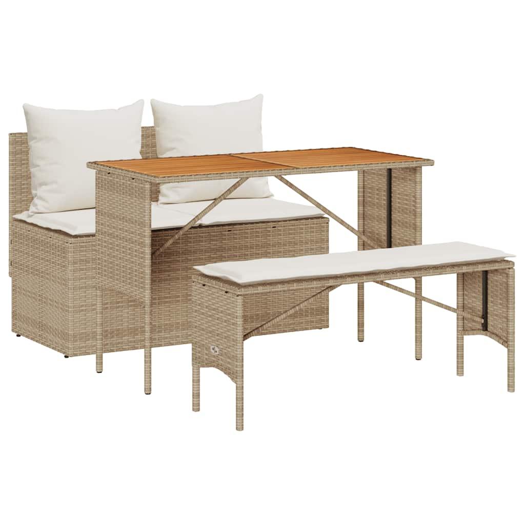 Conjunto de comedor de jardín de 3 piezas con cojines, poliratán