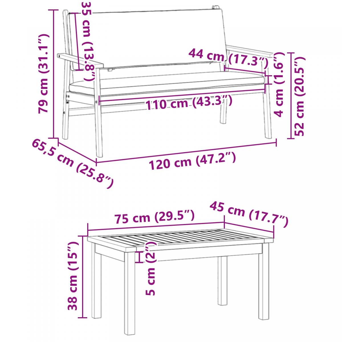 Conjunto de sofás de jardín 2 uds