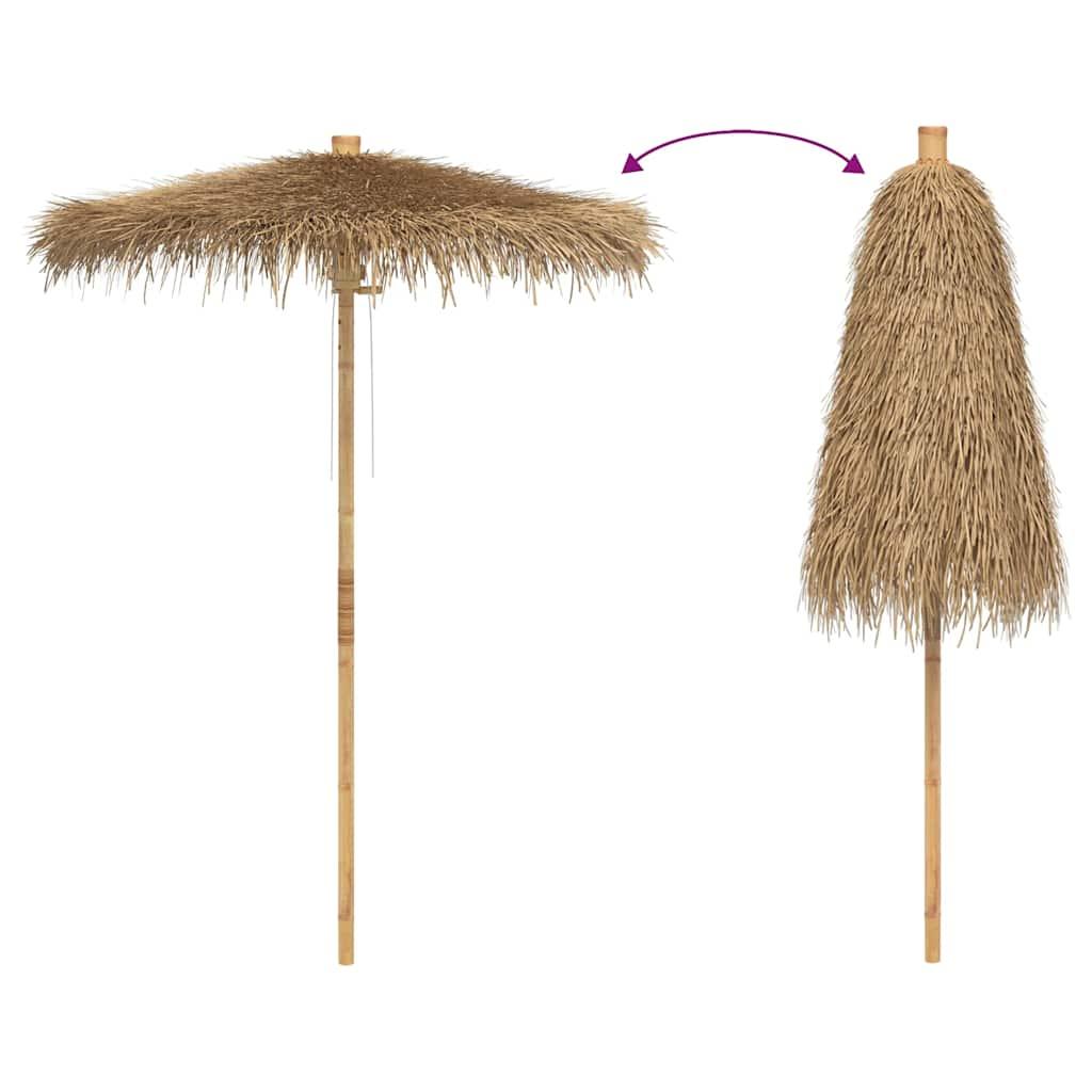 Sombrilla tiki con dosel de hojas de plátano de bambú