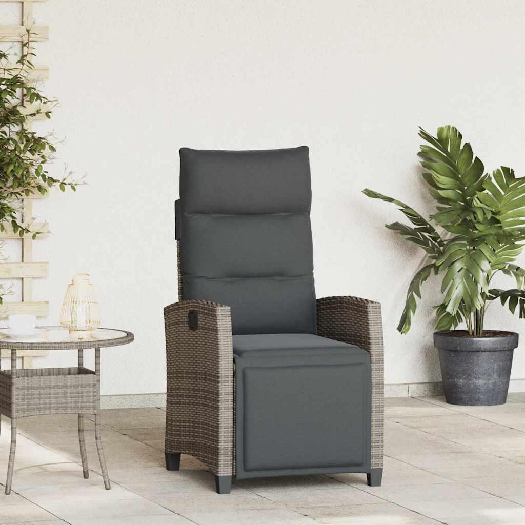 Silla de jardín reclinable con mesa auxiliar ratán negro