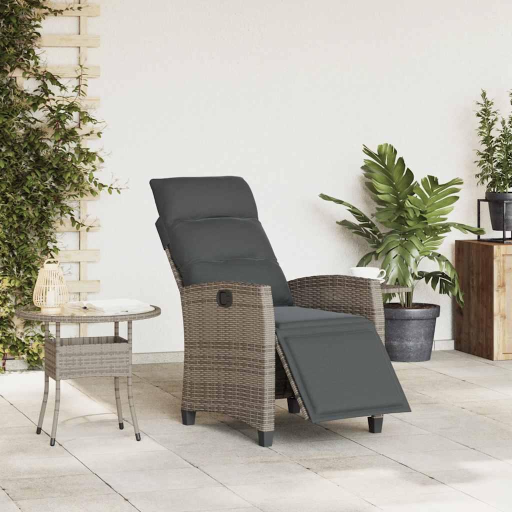 Silla de jardín reclinable con mesa auxiliar ratán negro