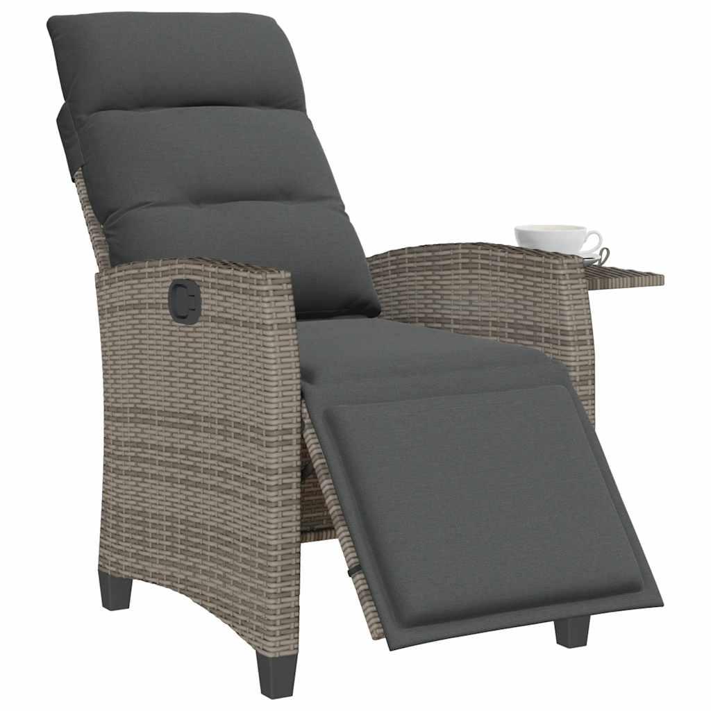 Silla de jardín reclinable con mesa auxiliar ratán negro