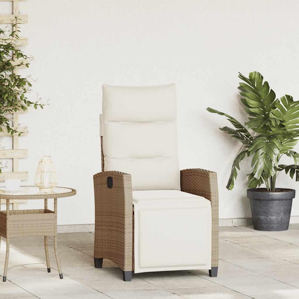 Silla de jardín reclinable con mesa auxiliar ratán negro