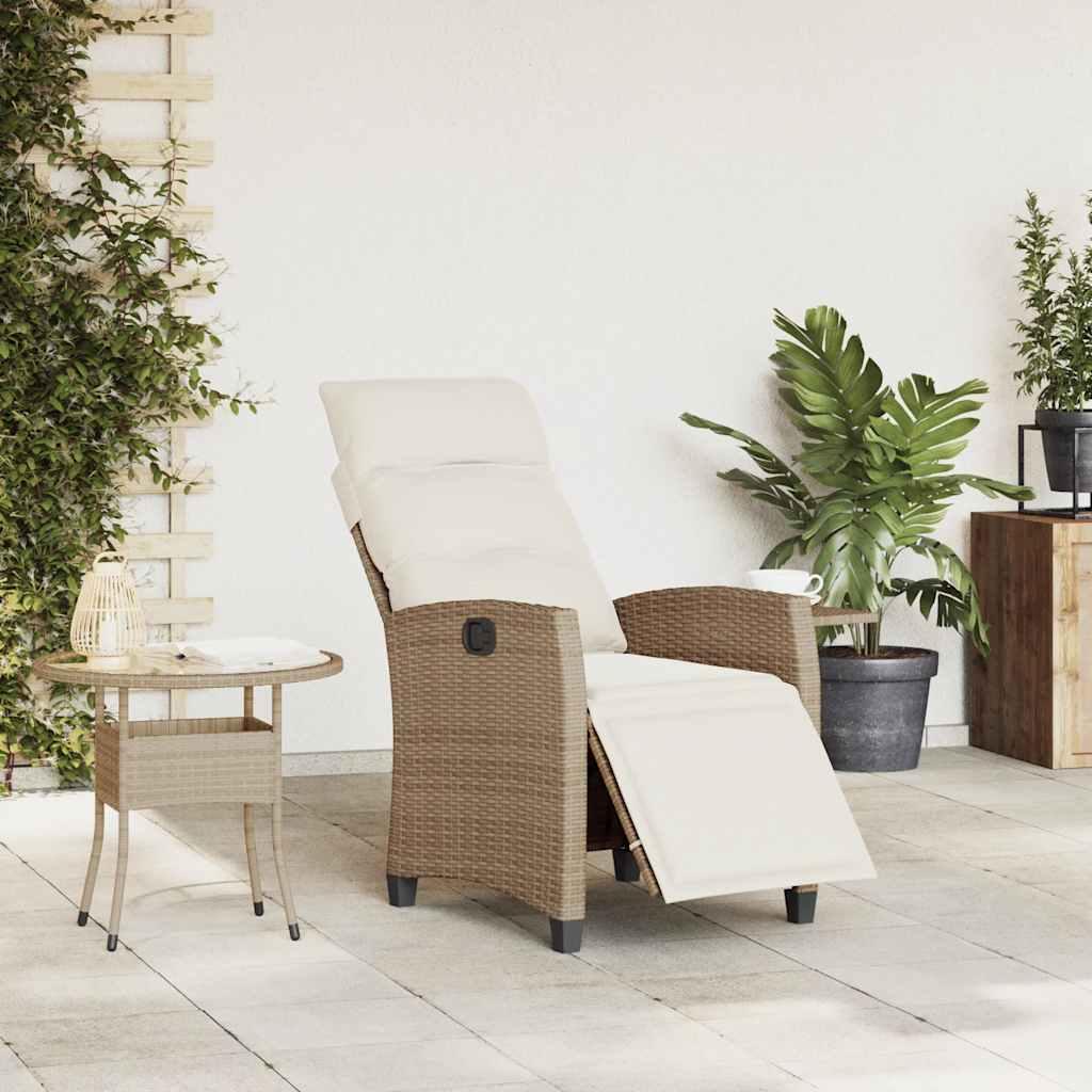 Silla de jardín reclinable con mesa auxiliar ratán negro