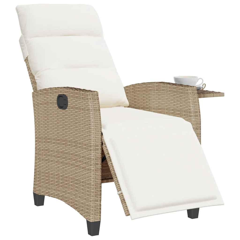 Silla de jardín reclinable con mesa auxiliar ratán negro