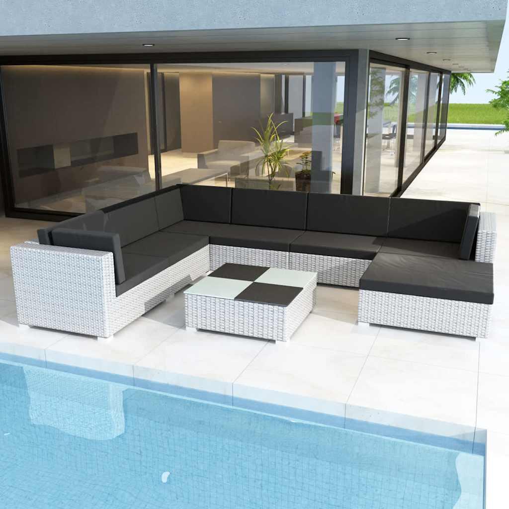 Set muebles de jardín 8 piezas y cojines ratán sintético