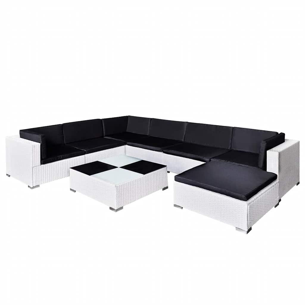 Set muebles de jardín 8 piezas y cojines ratán sintético