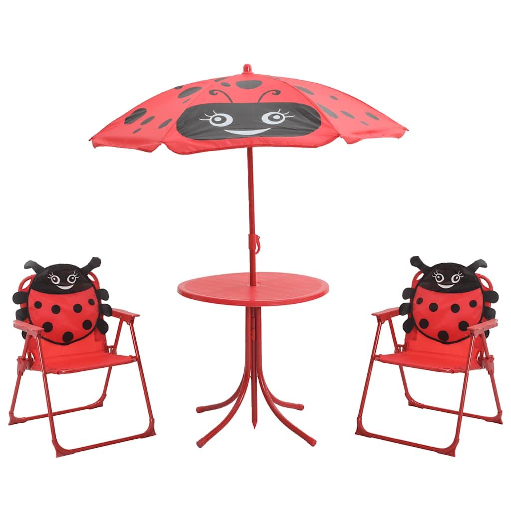 Set mesa y sillas de jardín infantil 3 pzas con sombrilla verde