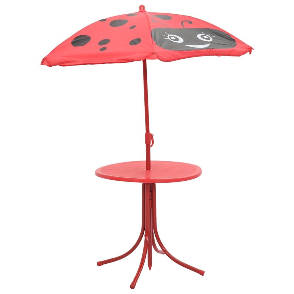 Set mesa y sillas de jardín infantil 3 pzas con sombrilla verde