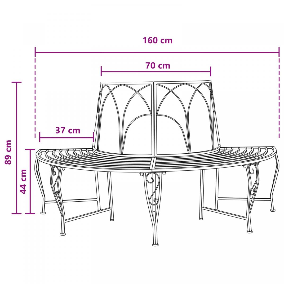 Banco de Árbol 4-Número de plazas 160 x 80 x 89 cm Acero Negro