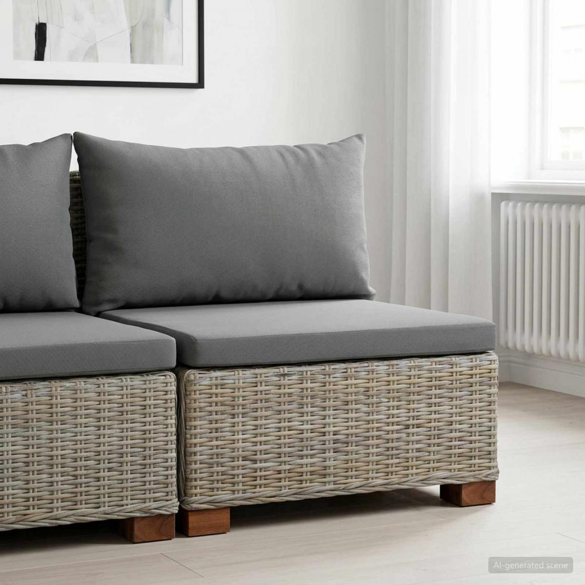 Sofá Medio con Cojines GENDT Ratán natural Gris Kubu
