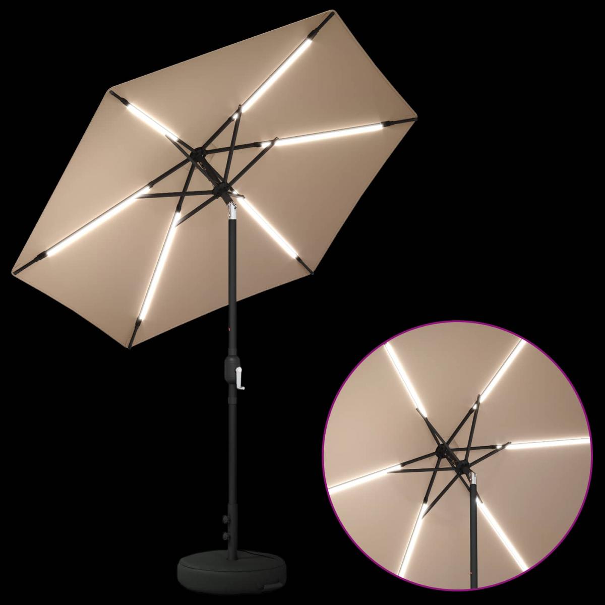 Parasol de jardín con luces LED y base Poliéster