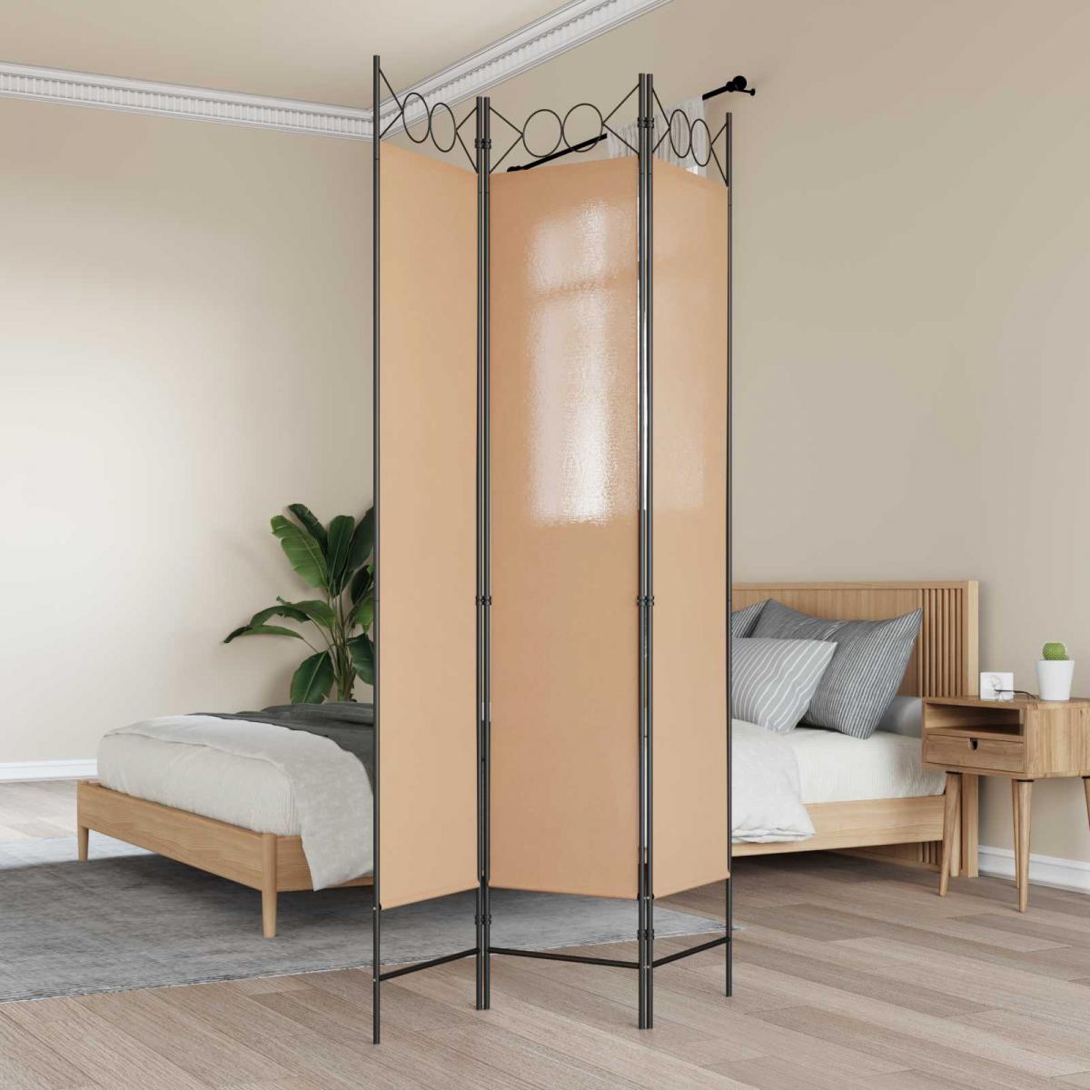 Biombo de 3 Paneles Beige Tela