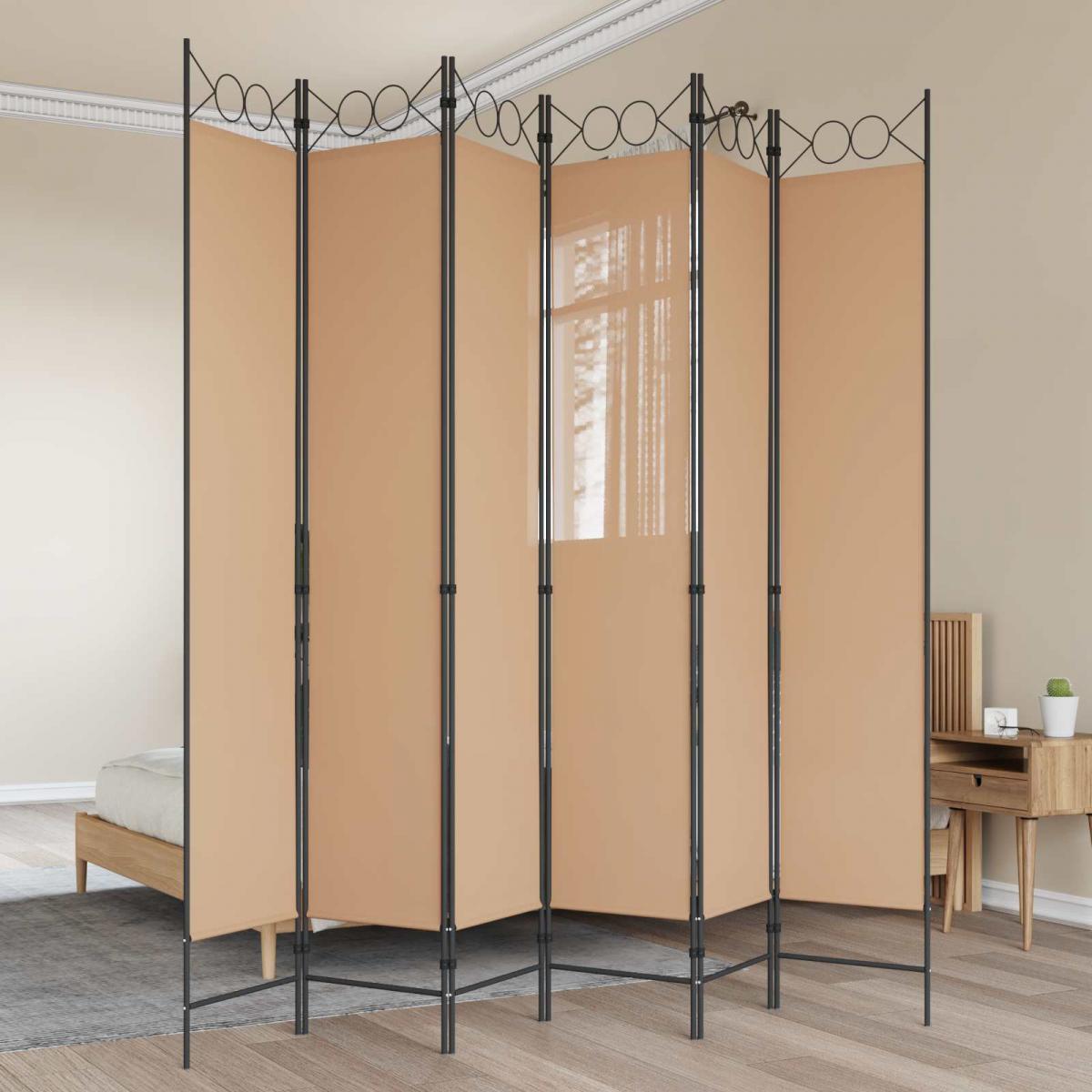 Divisor de habitación de 6 paneles Beige Tela