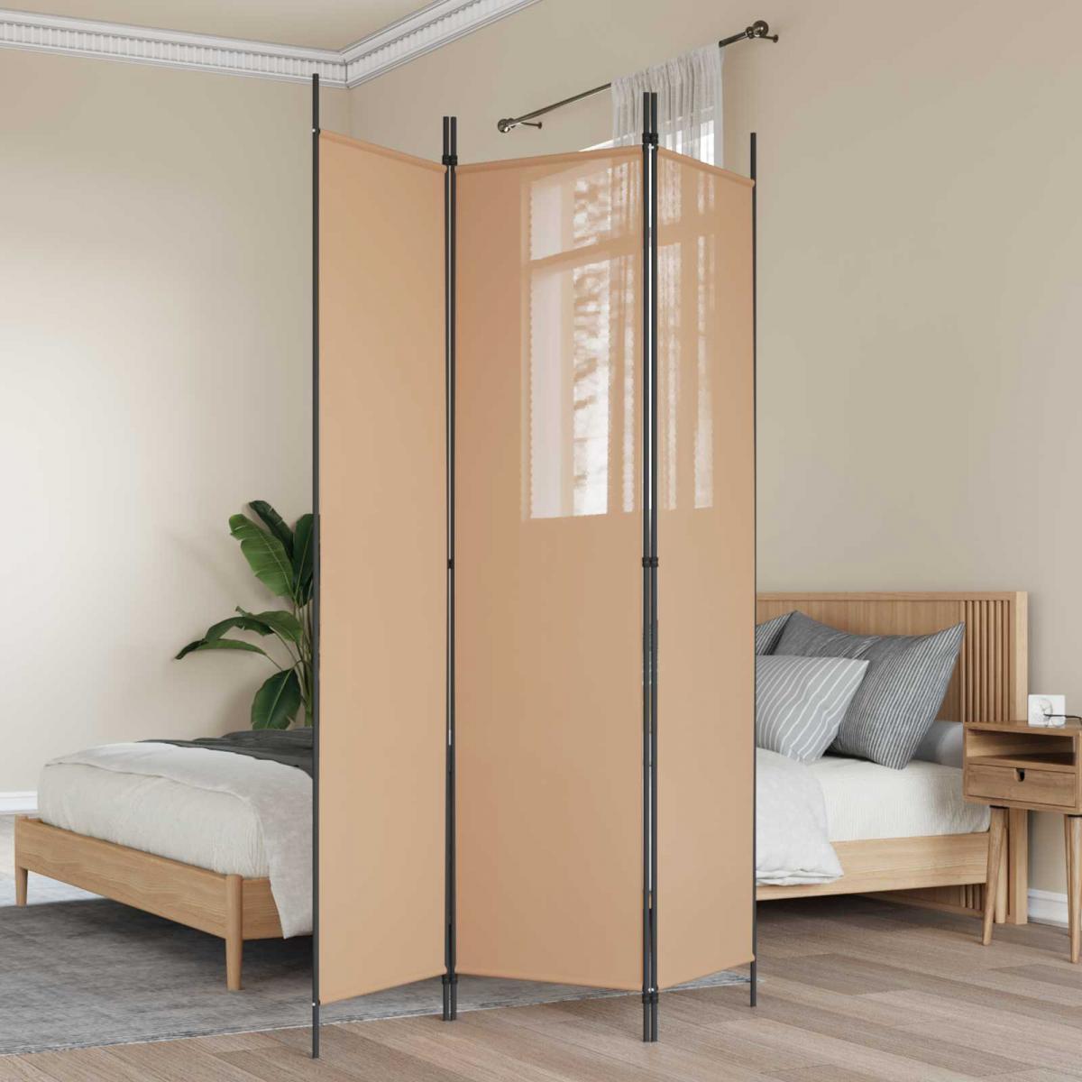 Biombo de 3 Paneles Beige Tela