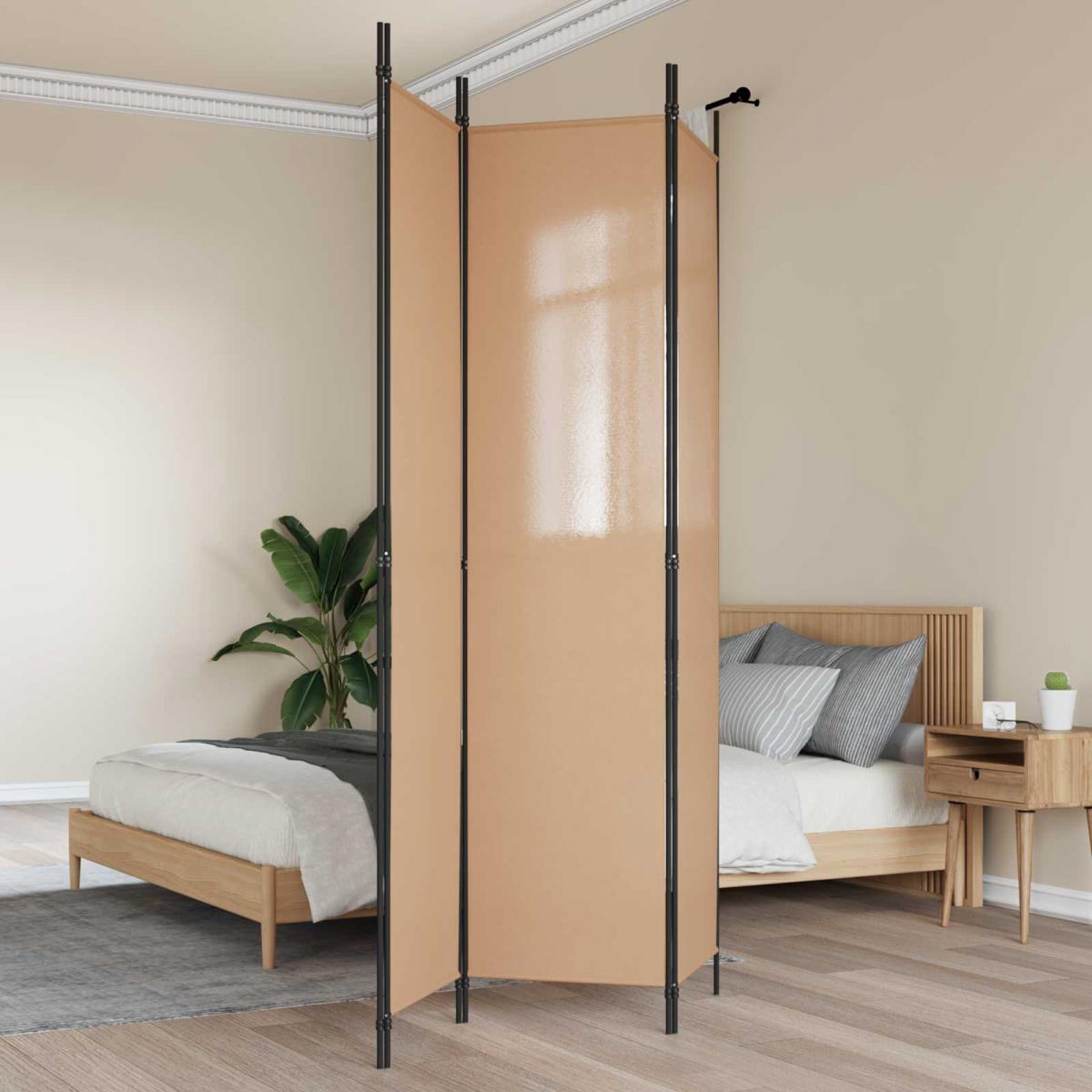 Biombo de 3 Paneles Beige Tela