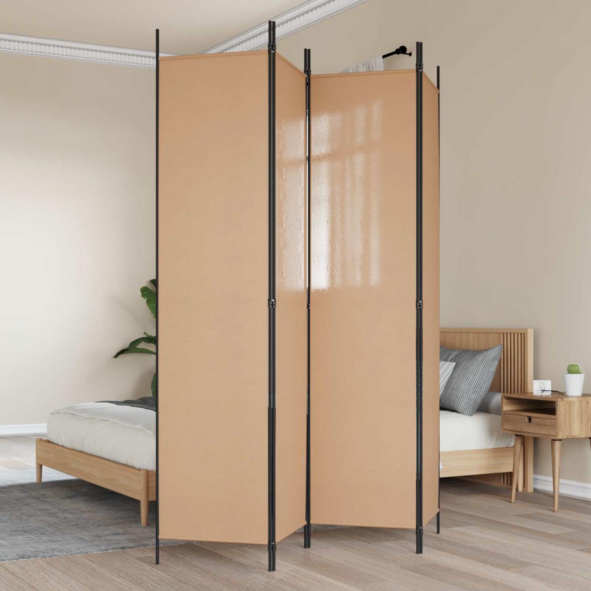 Separador de habitación de 4 paneles Beige Tela