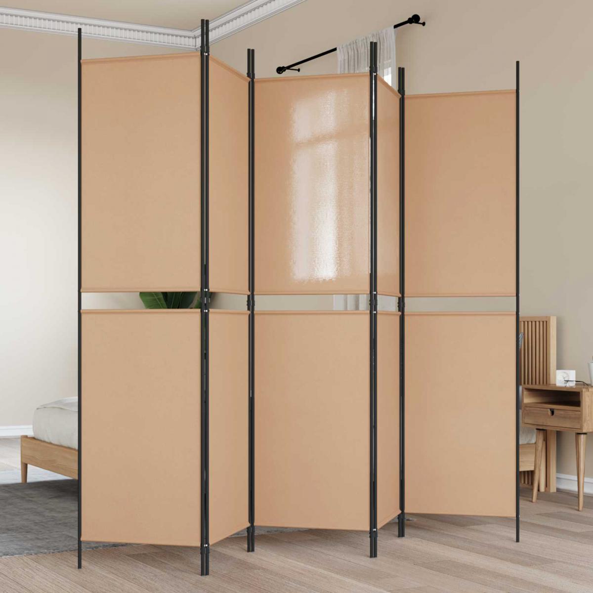 Biombo de 5 Paneles Beige Tela
