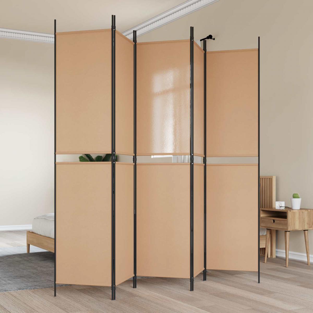 Biombo de 5 Paneles Beige Tela