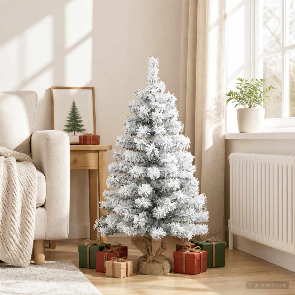 Mini árbol de Navidad nevado PVC Verde y blanco