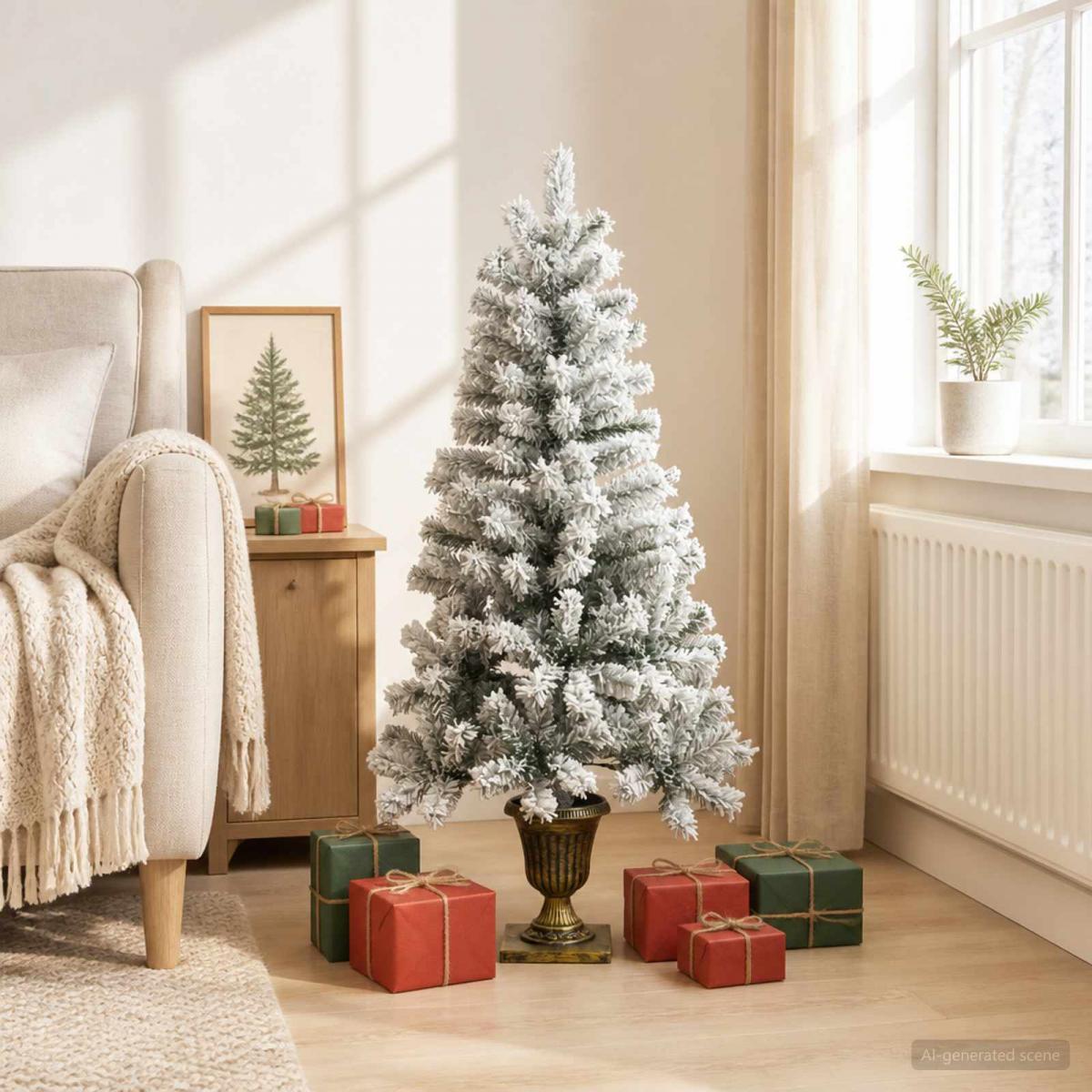 Mini árbol de Navidad nevado PVC Verde y blanco