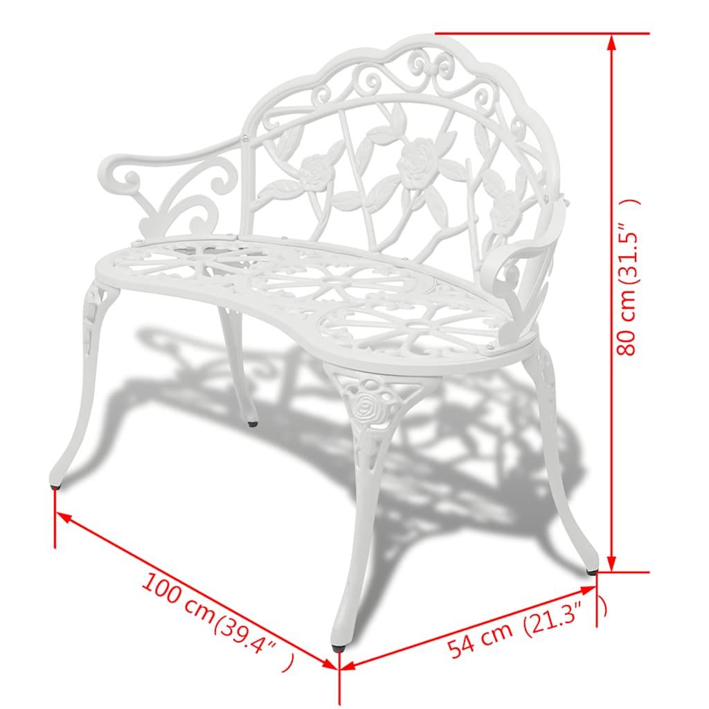Banco de jardín de aluminio fundido blanco 102 cm
