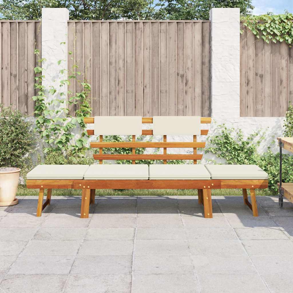Banco de jardín con cojines 2 en 1 190 cm madera maciza acacia