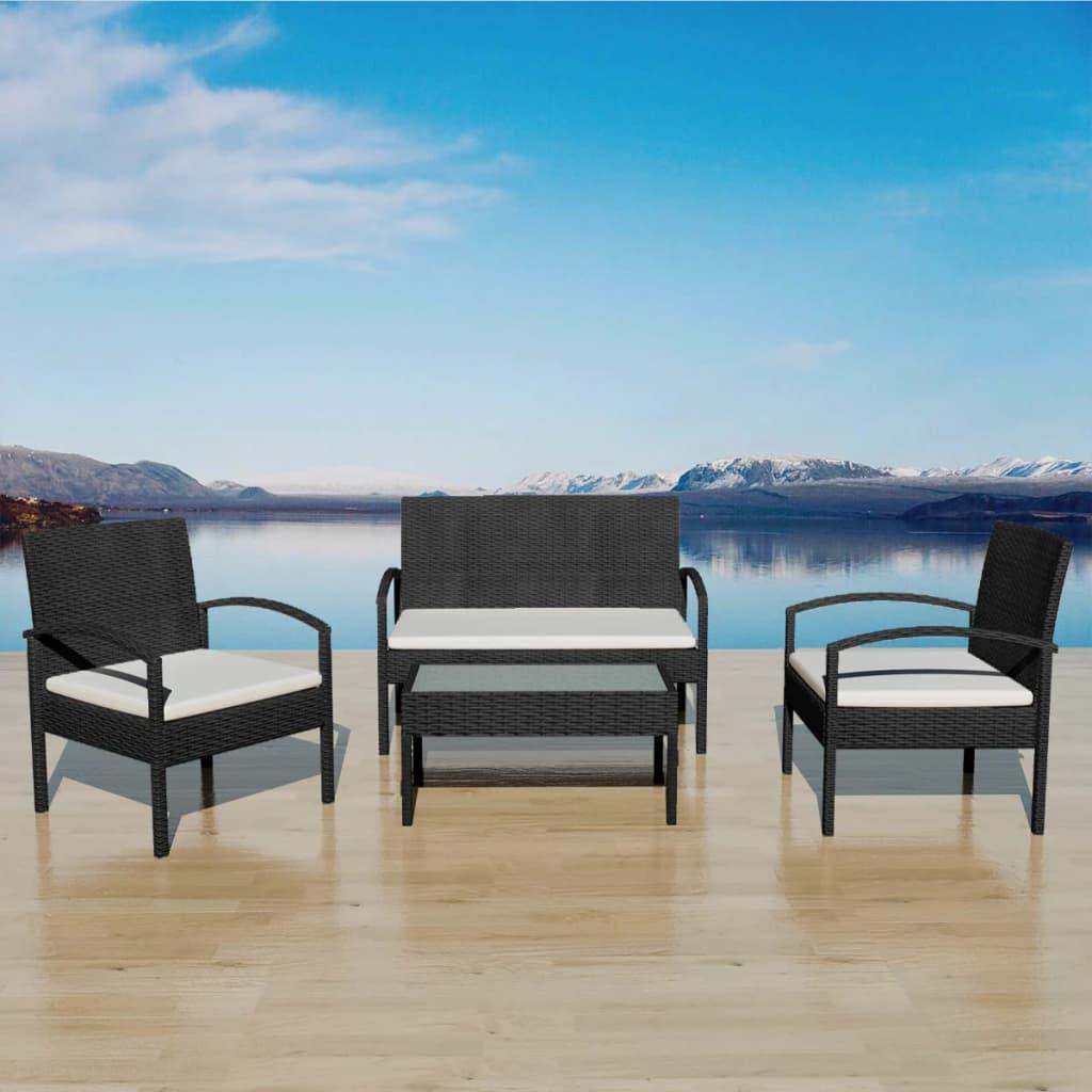 Set muebles de jardín 4 piezas y cojines ratán sintético marrón