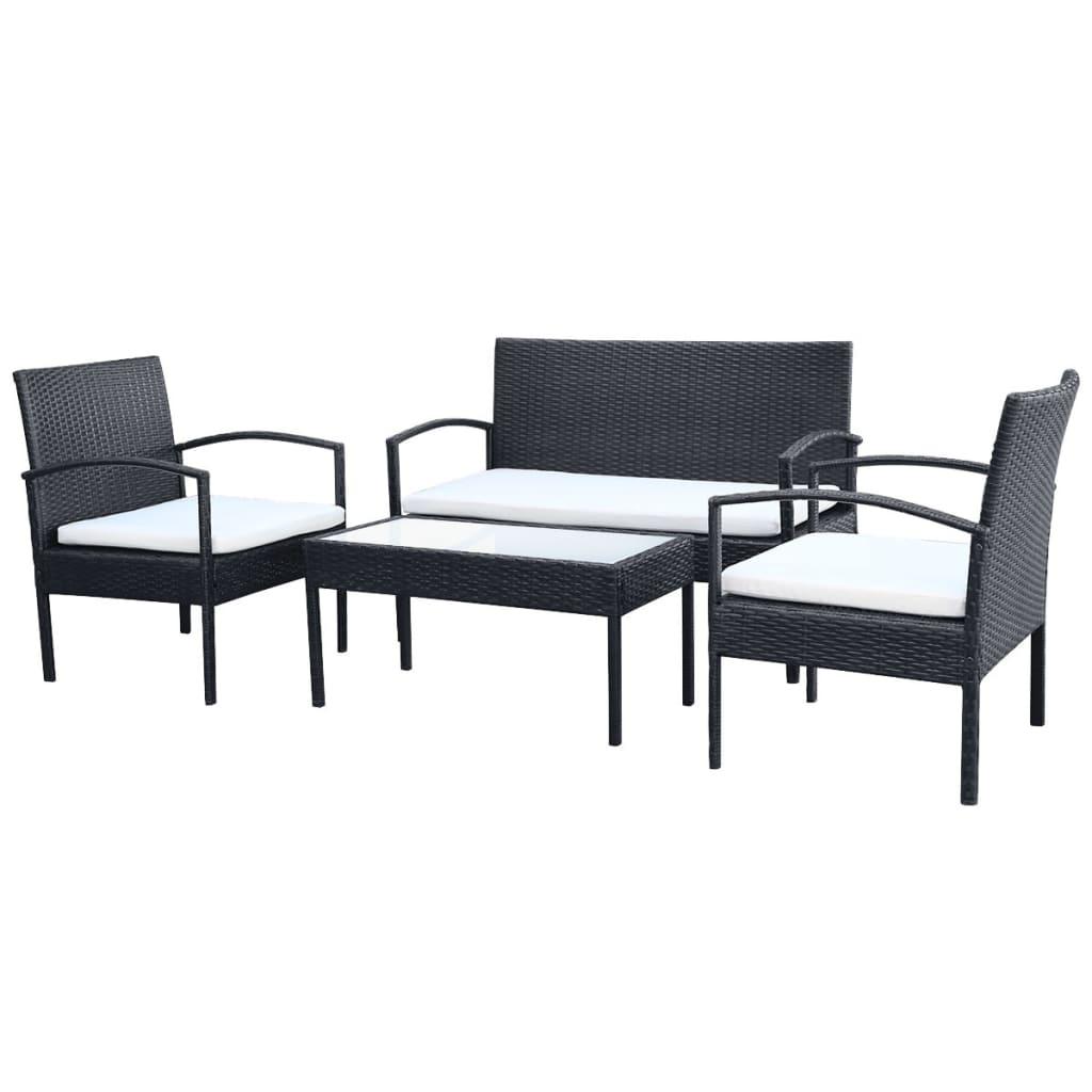 Set muebles de jardín 4 piezas y cojines ratán sintético marrón