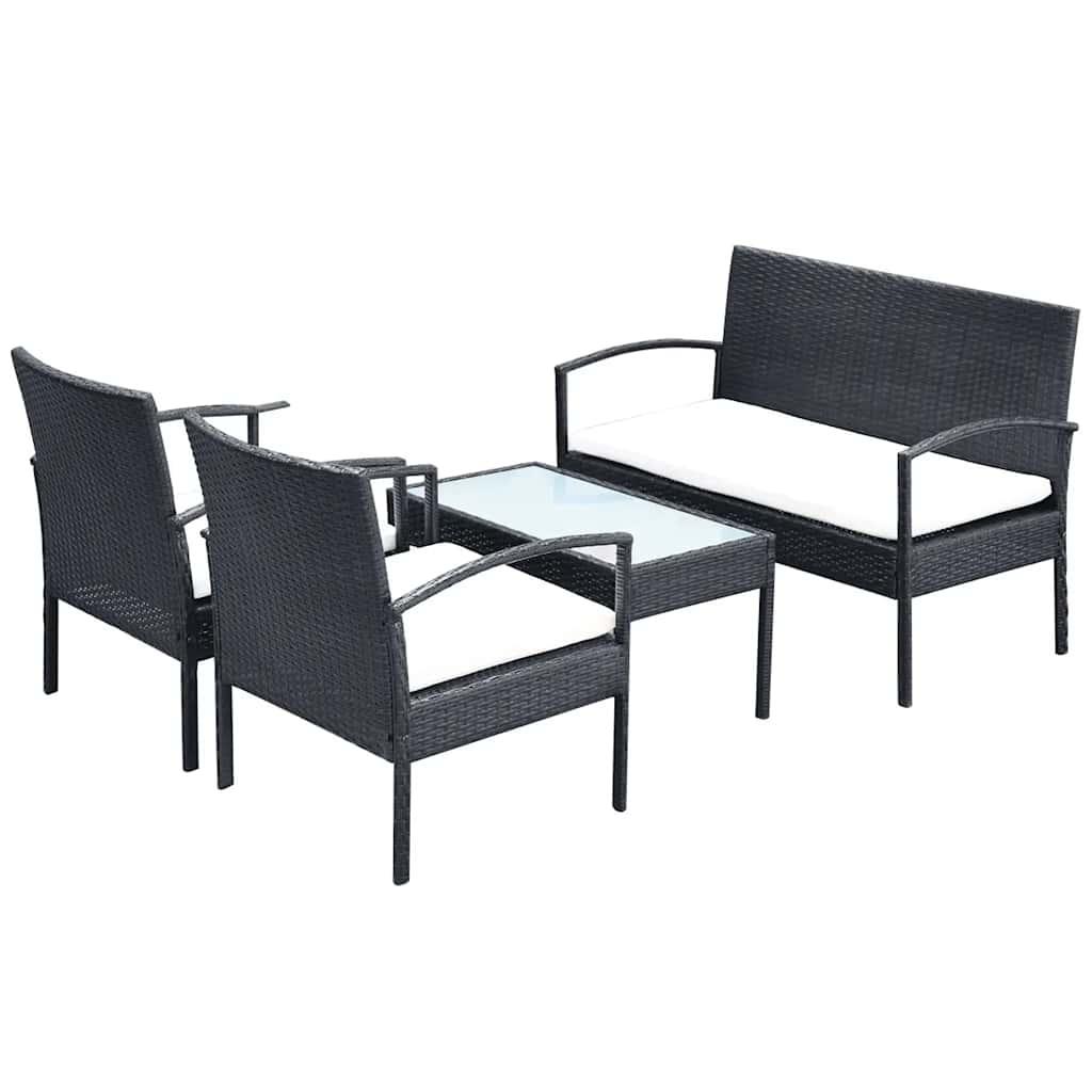 Set muebles de jardín 4 piezas y cojines ratán sintético marrón