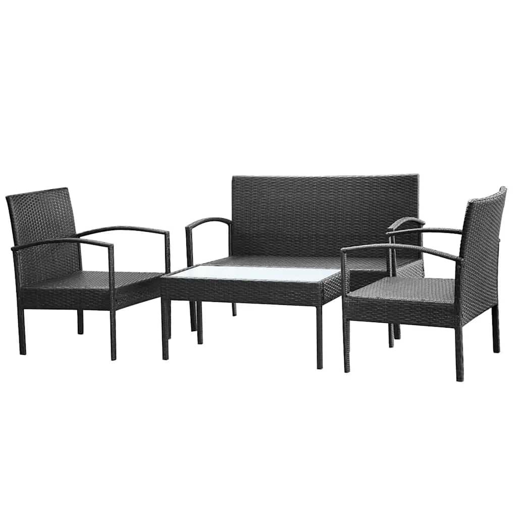 Set muebles de jardín 4 piezas y cojines ratán sintético marrón