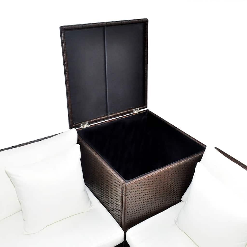 Set muebles de jardín 4 piezas y cojines ratán sintético marrón