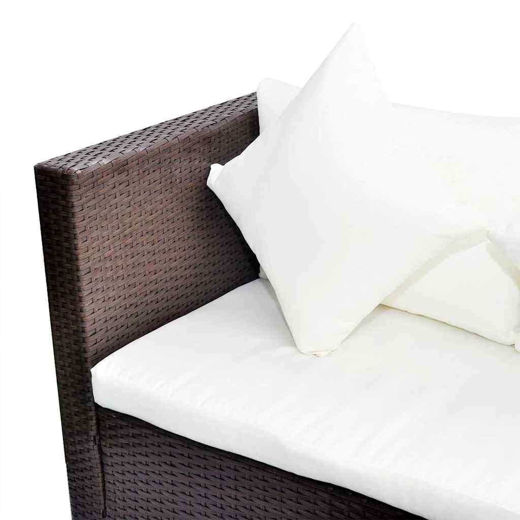 Set muebles de jardín 4 piezas y cojines ratán sintético marrón