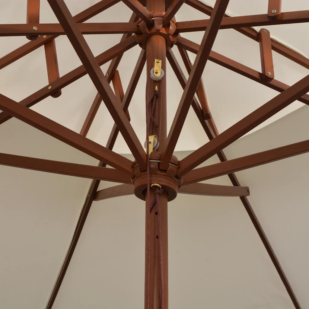 Sombrilla de dos niveles palo de madera blanco crema 270x270 cm