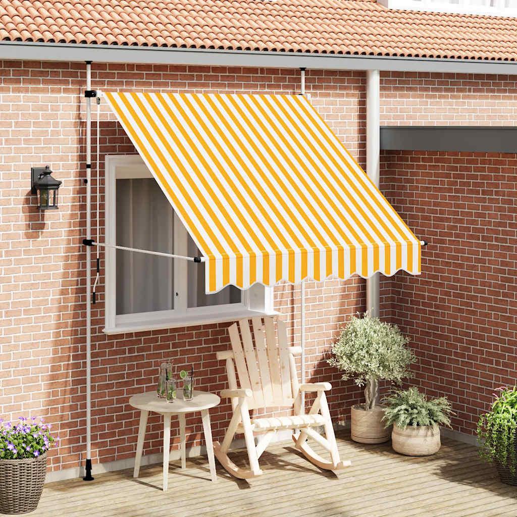Toldo manual retráctil 100 cm naranja y blanco a rayas