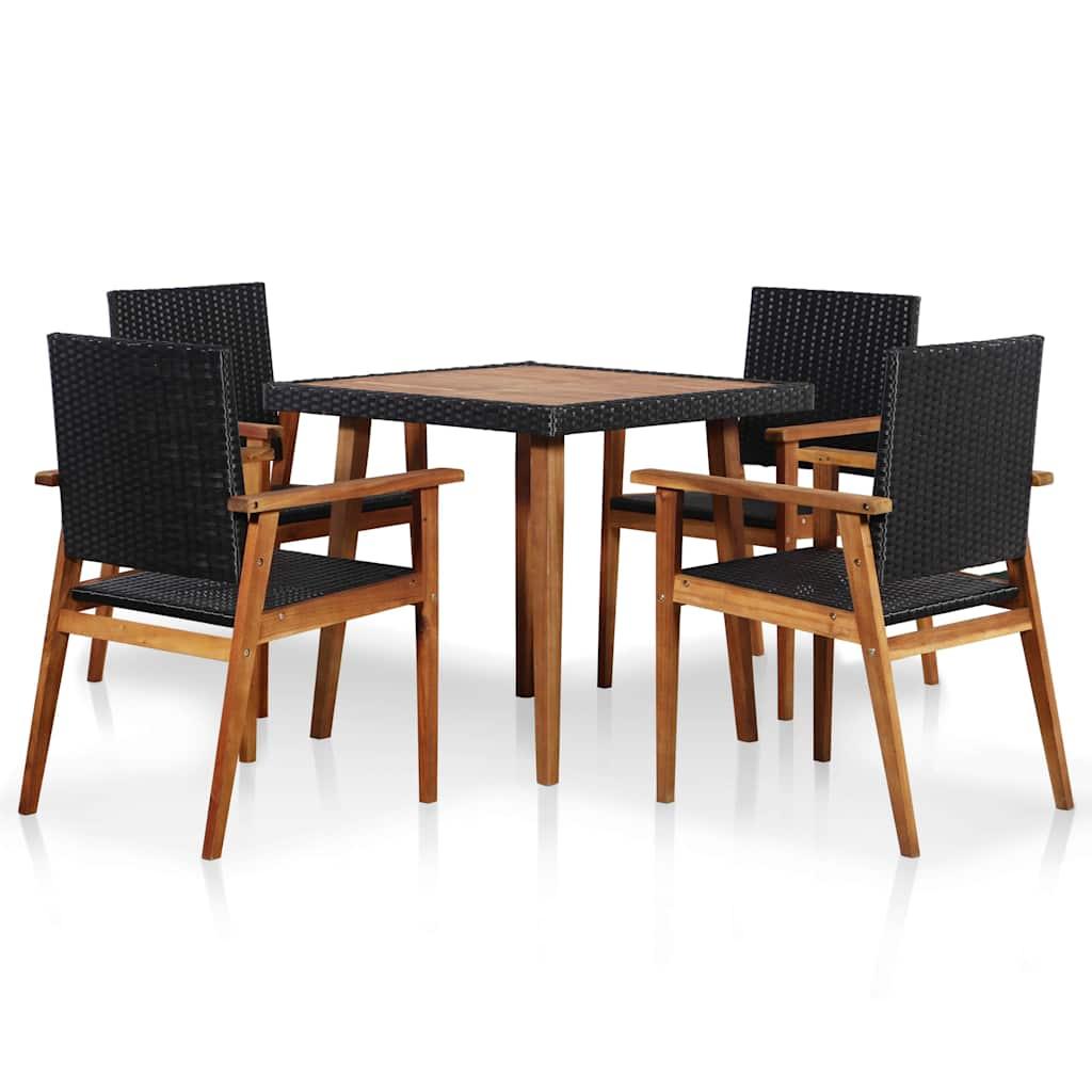 Set de comedor de jardín 5 pzas ratán sintético negro y marrón