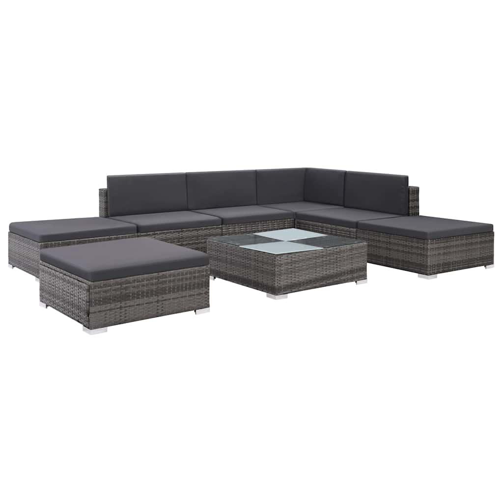Set de sofás de jardín 8 piezas y cojines ratán sintético negro