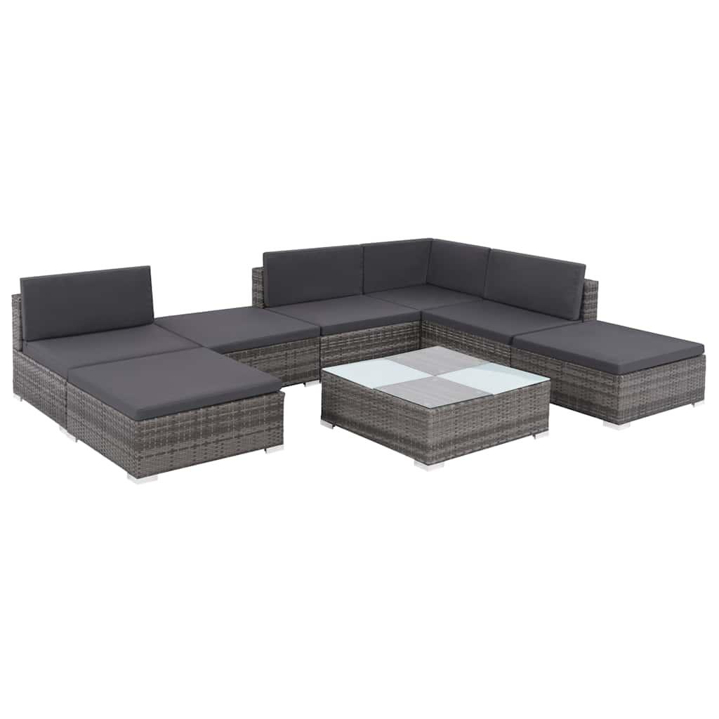Set de sofás de jardín 8 piezas y cojines ratán sintético negro