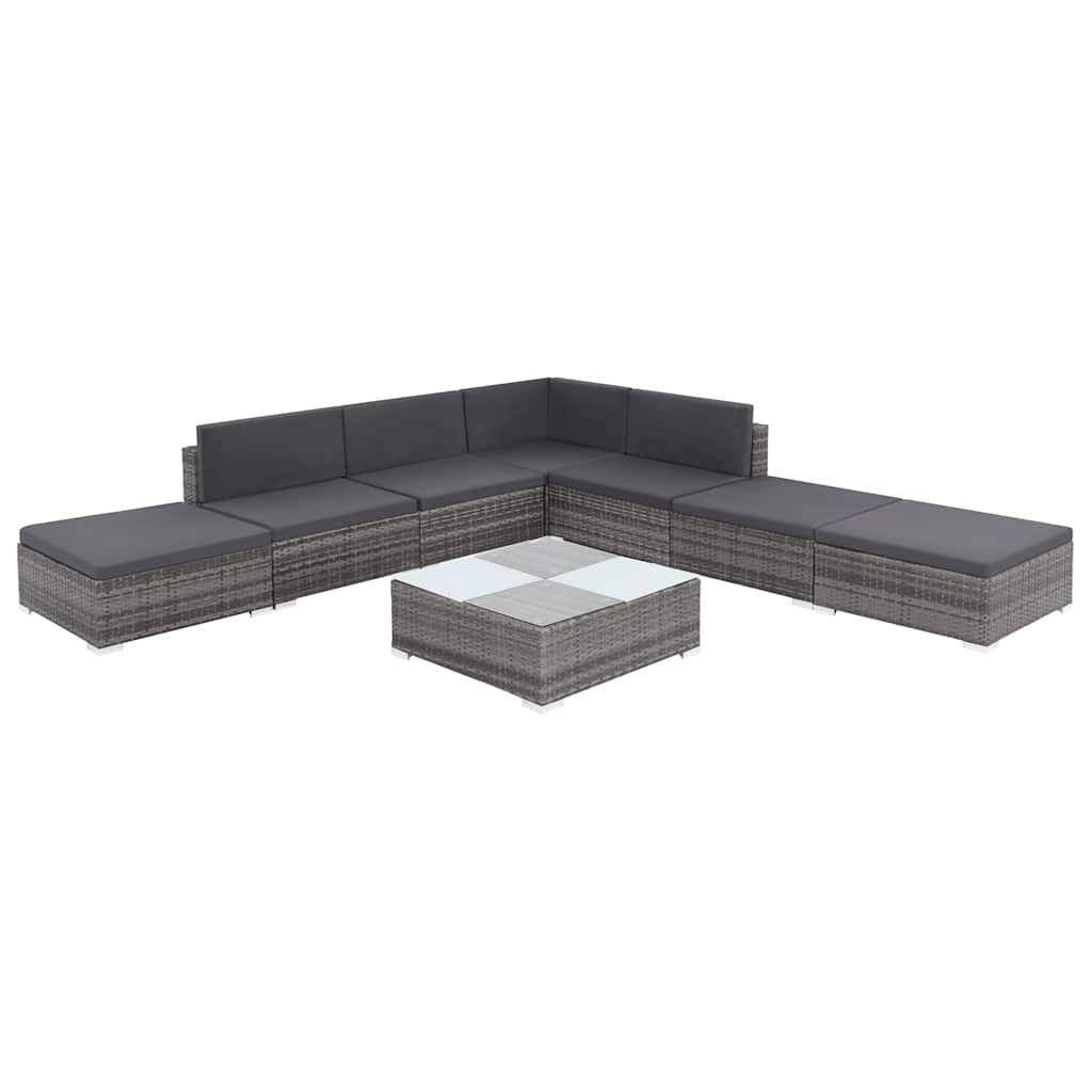 Set de sofás de jardín 8 piezas y cojines ratán sintético negro