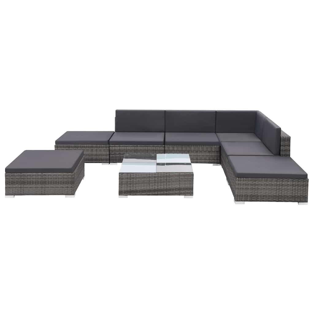 Set de sofás de jardín 8 piezas y cojines ratán sintético negro