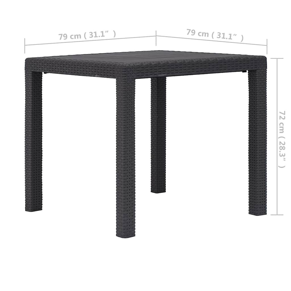 Mesa de jardín plástico aspecto ratán gris antracita 79x79x72 cm