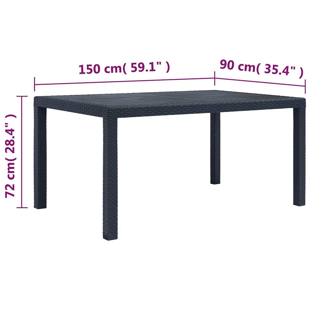 Mesa de jardín plástico aspecto ratán gris antracita 79x79x72 cm