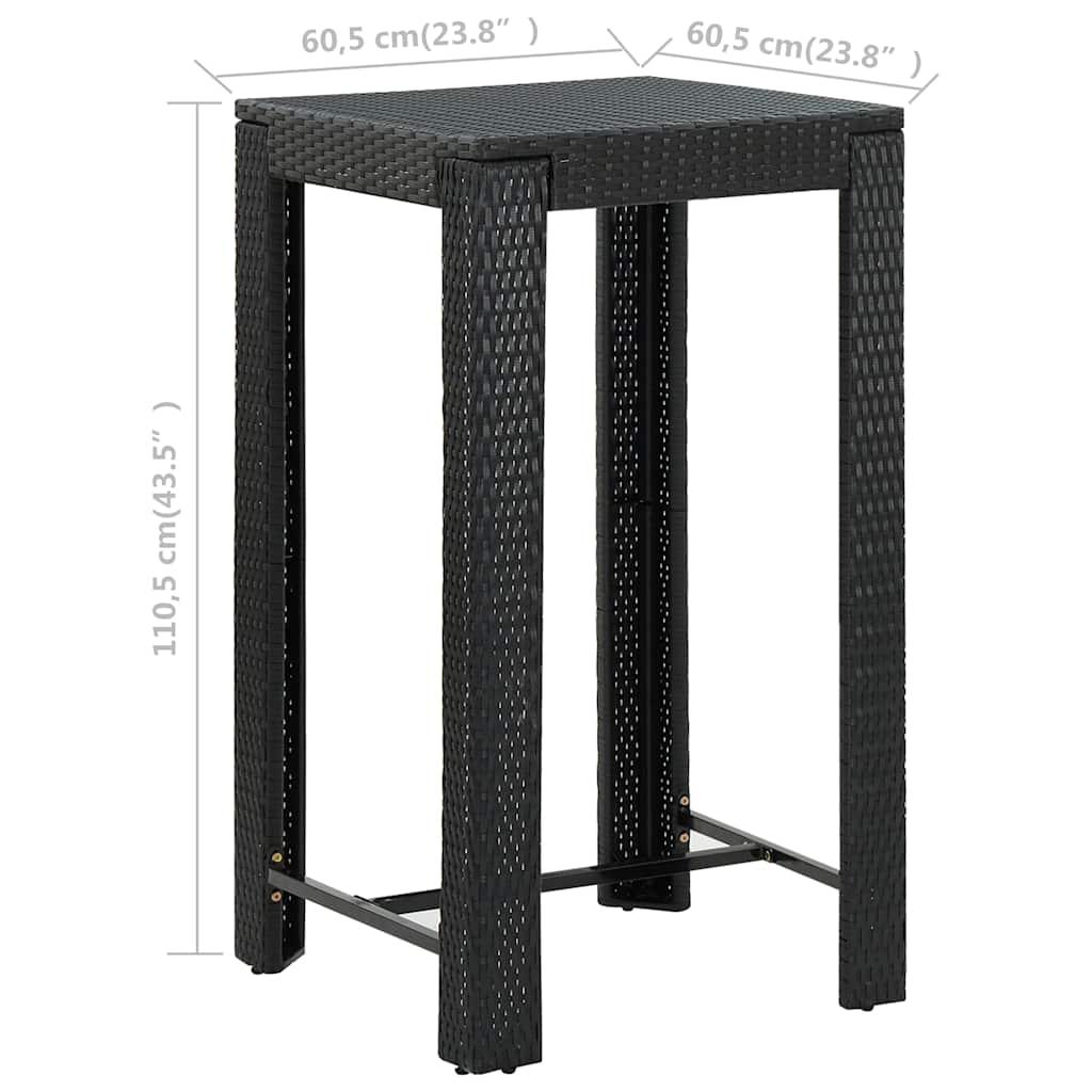 Mesa alta para jardín ratán sintético negro 60,5x60,5x110,5 cm