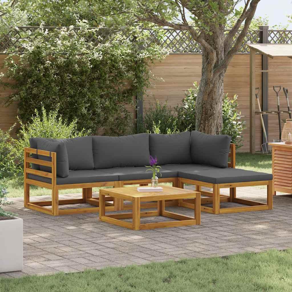 Juego muebles de jardín y cojines 5 piezas madera maciza acacia