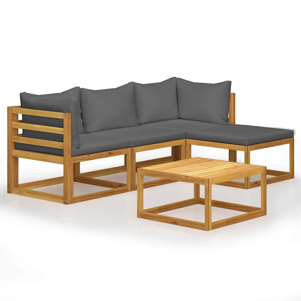 Juego muebles de jardín y cojines 5 piezas madera maciza acacia