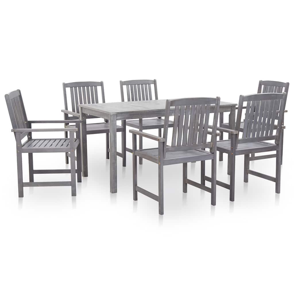 Set comedor jardín 7 pzas madera maciza acacia gris deslavado