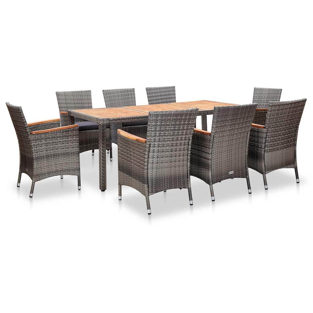 Set de muebles de jardín 9 pzas ratán sintético gris