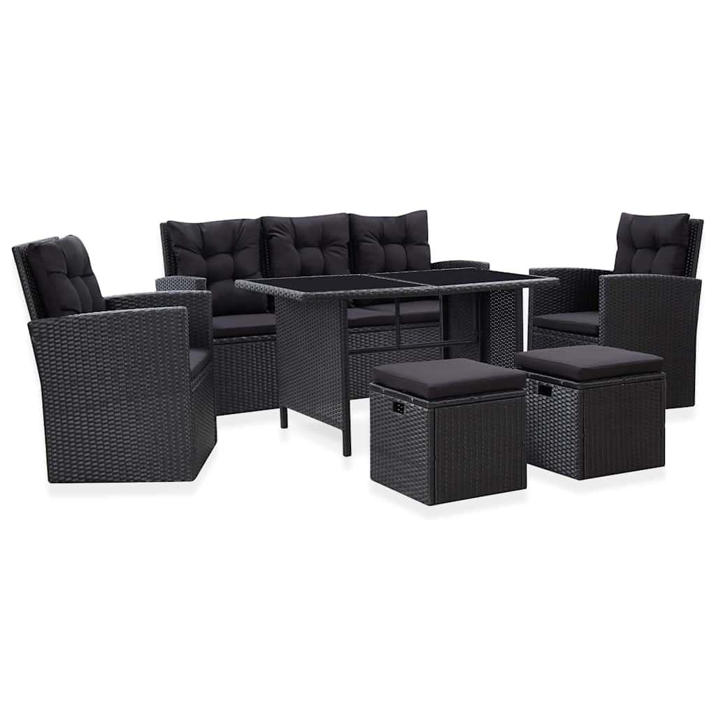 Set muebles de jardín 6 piezas y cojines ratán sintético